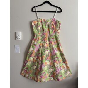 Vintage‎ Y2K Lilly Pulitzer Halter Dress 12 Juice Bar Print Orange Lemon Pink